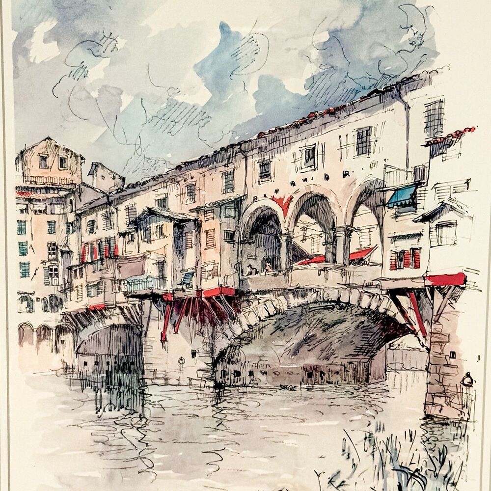 Vintage Jan Korthals Ponte Vecchio Florence Framed Art Print European Decor - Picture 2 of 7